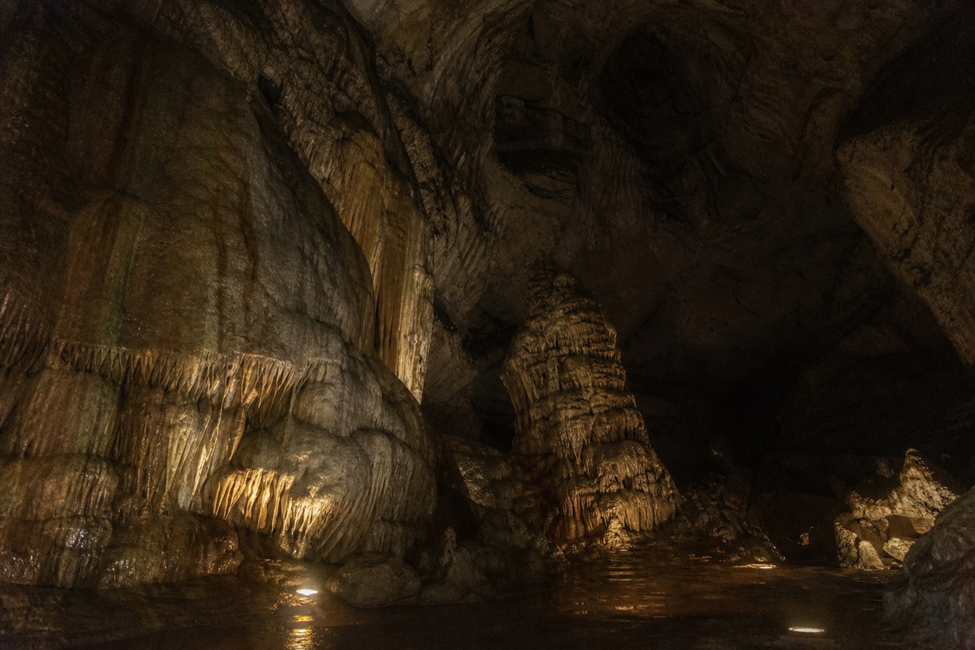 The Cathedral, the tall domed chamber on the walking section of the Waitomo cave tour